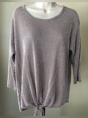 Gyft Brown and White Striped Top Size L